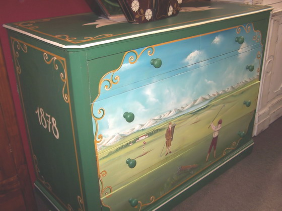 n.Cassettone dipinto golf, anno 1950 ca., provenienza Inghilterra